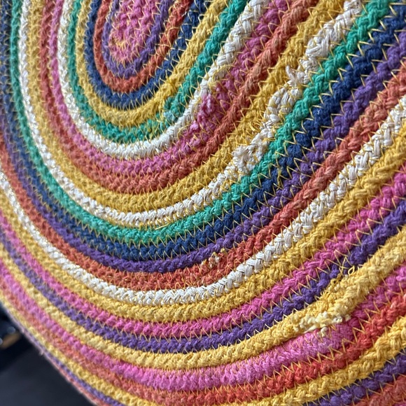 Colorful Rainbow Half-Moon Woven Straw Tote Fabulous MJ NY - Picture 5 of 8